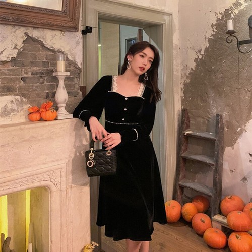 Femme velours midi robe carré - femme,