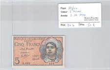 BILLET ALGERIE - 5 FRANCS -
