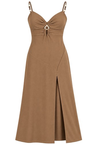 Women brown midi dress - midi,