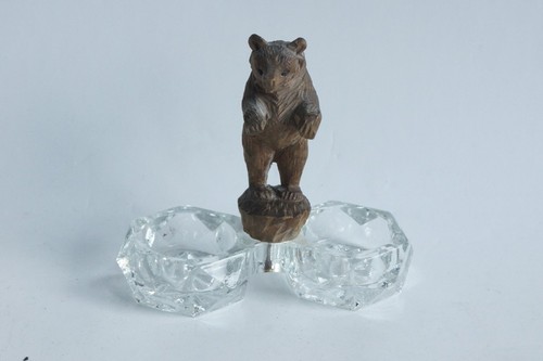 Salière verre ours - verre, bois