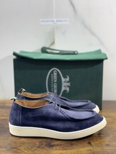 Stringate Paraboot Vert George En Suède Bleu Luxe Fait Main Homme 41