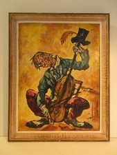 PEINTURE HUILE TABLEAU CLOWN MUSICIEN/CIRQUE/FORAIN   (Décoretout31)