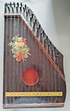 CITHARE BOIS FLEURI LAQUE 15 CORDES DOUBLEES 42*23CM VINTAGE MUSIQUE