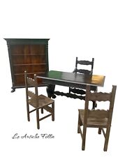 Studio complet style Renaissance : bibliothèque et bureau toscan + 3 chaises 900