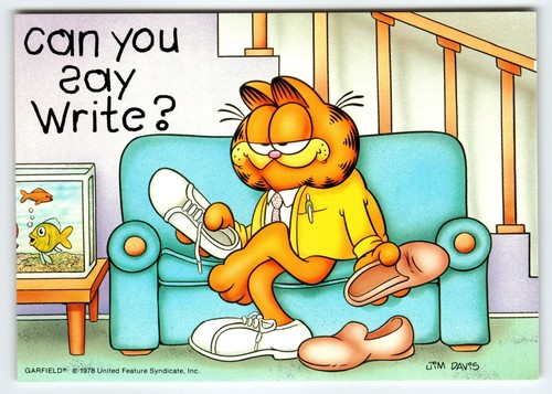 Vintage garfield postcard can - garfield, "can
