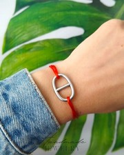 Bracelet cordon rouge breloque chaîne ancre acier inoxydable Bijou maille marine