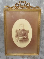 ANTIQUE GILT BRONZE PICTURE FRAME WITH PHOTO OF A SOLDIER