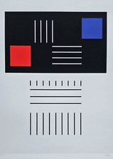 Geneviève Claisse Composition Geometrique Avec Deux Carres Main Signée Geneviève