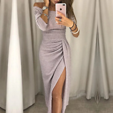 Robe avec Fente Robe Fendue Élégante Moulante Sexy  Tendance Fashion Gris Mauve