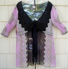SINGLE Dresses 100% Silk Semi Sheer Multi Tunic Top Medium