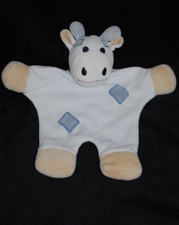 Doudou girafe plat INCONNU ?? beige bleu pièce patchwork vache TBE