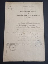 Diplôme médaille commémorative 2e expédition de MADAGASCAR 1895, avec certificat