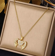 Collier femme cœur ange ailes zircon pendentif femmes bijoux chaîne or femme