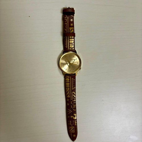 Guess logo pattern watch brown - logo,