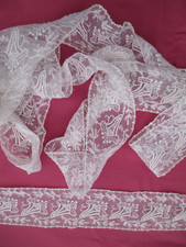 dentelle entre-deux tulle coton brodé ancien 4,1 m x 6 cm