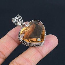 Pendentif ancien bijou en argent sterling 925 pierre précieuse coeur Morganit...