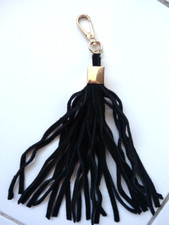 Breloque Pompon Porte-clés Accessoire Sac Cuir Daim noir doré Bijou Boheme Art