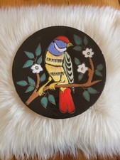 ASSIETTE NOIRE CÉRAMIQUE PORCELAINE ÉMAILLÉE OISEAU SUR SA BRANCHE... 