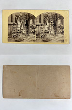 Scène, Homme sur une échelle, Vintage albumen print, ca.1860, Stéréo Tirage vint
