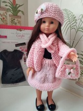 robe noire Corolle chérie neuve et tenue tricot faite main jupe gilet bonnet sac