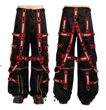 Pantalon punk rock gothique : pantalon rouge à bretelles réfléchissantes...