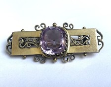 ANCIEN Broche Vermeil filigrane AMÉTHYSTE ANTIQUE Brooch Brosche Spilla