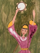 Tableau ancien gouache scène