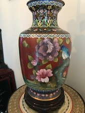 CLOISONNE VASE PIED DE LAMPE BRONZE EMAUX CHINE CHINOIS ASIATIQUE JAPONAIS ASIE
