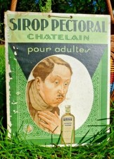 ANCIENNE AFFICHE PUBLICITAIRE CARTONNÉE "Sirop Pectoral CHATELAIN pour adultes"