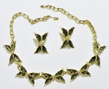 parure vintage collier boucles d'oreilles clips feuille nœud papillon bijou 112