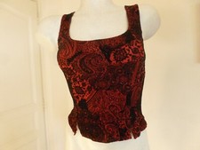 HAUT DEBARDEUR BUSTIER MOULANT BORDEAUX CACHEMIRE VELOURS NOIR ETAT NEUF T.36 