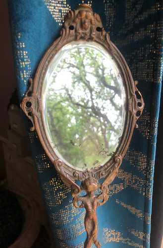 Ancien miroir face main - face,