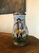 JOLI PICHET ou CHOPE EN CÉRAMIQUE ET ÉTAIN,  LE PÊCHEUR AU CARRELET A identifier