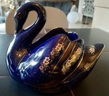 Cygne Décoratif/Vide poche porcelaine Asiatique décoré de motifs floraux & paons