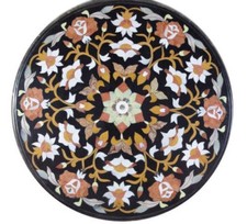 91.4cm x Rond Noir Marbre Table Top Demi Précieux Pierres Artisanat Incrustation