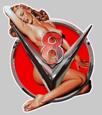 PINUP V8 USA BIG BLOCK HOT ROD 10cmX8cm SEXY EROTIQUE NUE STICKER AUTO (PA091G)