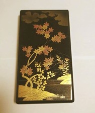 Boîte en pierre à encre Makie Autumn Grass laque japonaise noire et or neuve