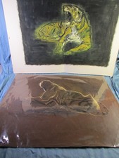 Fond d'atelier Tigre couché signé  par le peintre animalier Alex Delmar + kdo