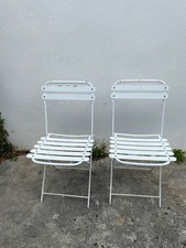 PAIRE DE CHAISES DE JARDIN PLIANTES ANNEES 80 EN METAL BLANC
