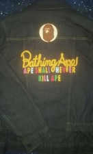 A BATHING APE BAPE MULTICOLOR LASSO SCRIPT DENIM JEAN JACKET IN MENS SIZE MEDIUM