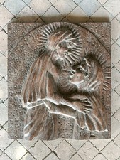 Sculpture Panneau en Bois Religieux Ancien . Tableau .