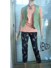 ENSEMBLE PANTALON FLEURI DE MARQUE KENZO + GILET EN DAIM VERT+ TOP T 36 US 26