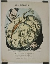 Les melons Circa 1870 Estampe en couleur Politique Caricature