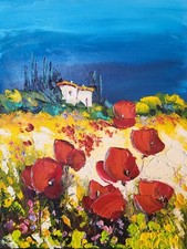 Toile originale de NOLAC -au couteau -  35x27 cm MERVEILLEUX COQUELICOTS