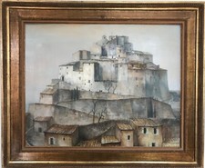 GUY SERADOUR TABLEAU 30F VILLAGE COURSEGOULES PEINTURE ALPES MARITIMES 92x73 cm