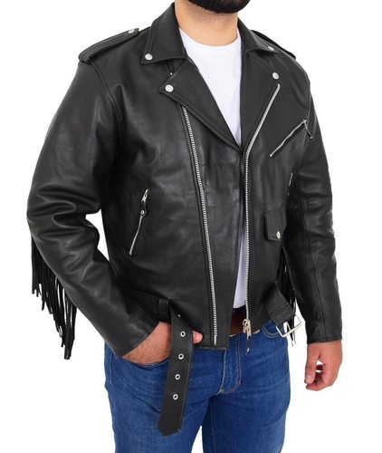 Blouson motard noir peau - en,