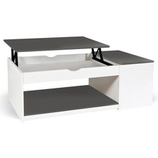 Table basse plateau relevable rectangulaire ELEA avec coffre bois blanc et gris