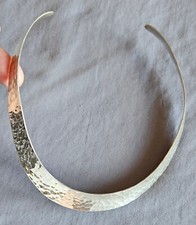 Collier torque ras du cou en argent massif martelé sterling 925