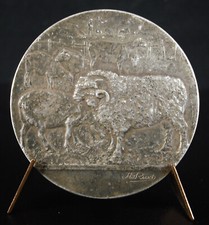 Médaille Adolphe RIVET animal mouton bélier ovins c1900 50mm