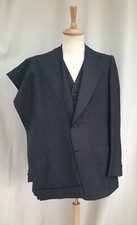 ST ANDREWS Costume Three-piece Suit 38/48 Pinstripes Charcoal Wool Rayures Gilet
